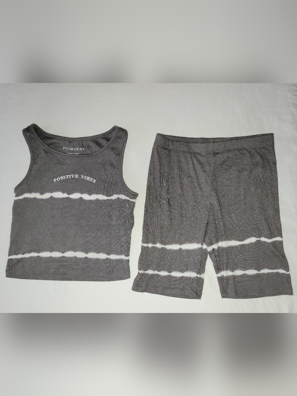 Primark Size 8-9 Years Gray Tie Dye Ribbed Tank and Bike Shorts Outfit Set